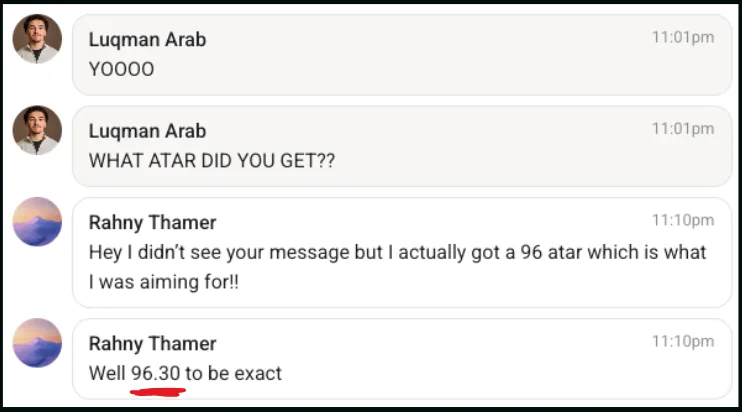 Message: I actually got a 96 ATAR, 96.30 to be exact