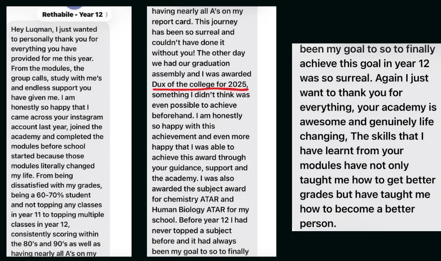 The student's thank-you message to Luqman